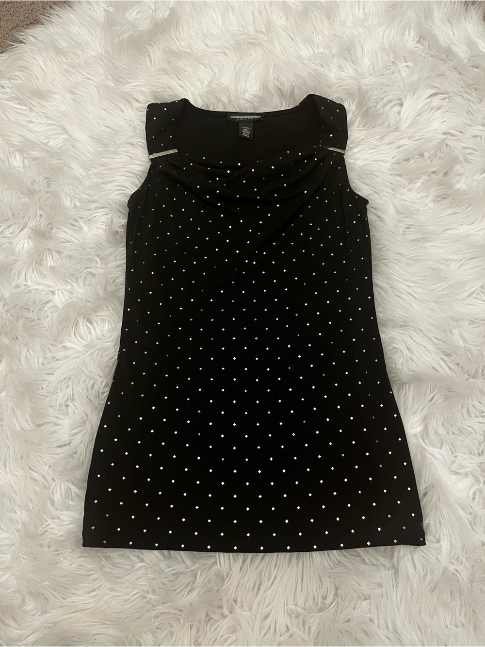 WHBM Black Sleeveless Dot Top with Jewel Accents